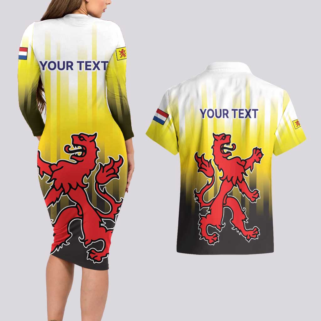Netherlands Provincie Zuid-Holland Personalized Couples Matching Long Sleeve Bodycon Dress and Hawaiian Shirt Flag Style