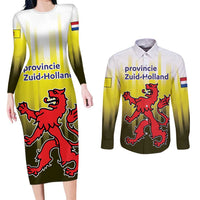 Netherlands Provincie Zuid-Holland Personalized Couples Matching Long Sleeve Bodycon Dress and Long Sleeve Button Shirt Flag Style