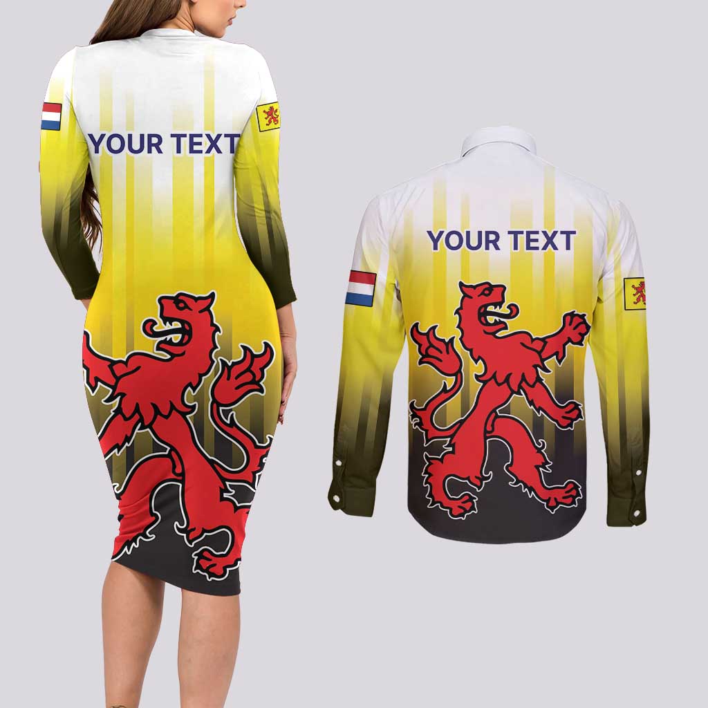 Netherlands Provincie Zuid-Holland Personalized Couples Matching Long Sleeve Bodycon Dress and Long Sleeve Button Shirt Flag Style
