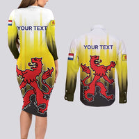 Netherlands Provincie Zuid-Holland Personalized Couples Matching Long Sleeve Bodycon Dress and Long Sleeve Button Shirt Flag Style