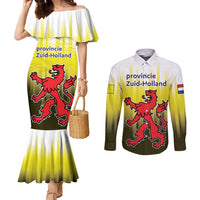 Netherlands Provincie Zuid-Holland Personalized Couples Matching Mermaid Dress and Long Sleeve Button Shirt Flag Style