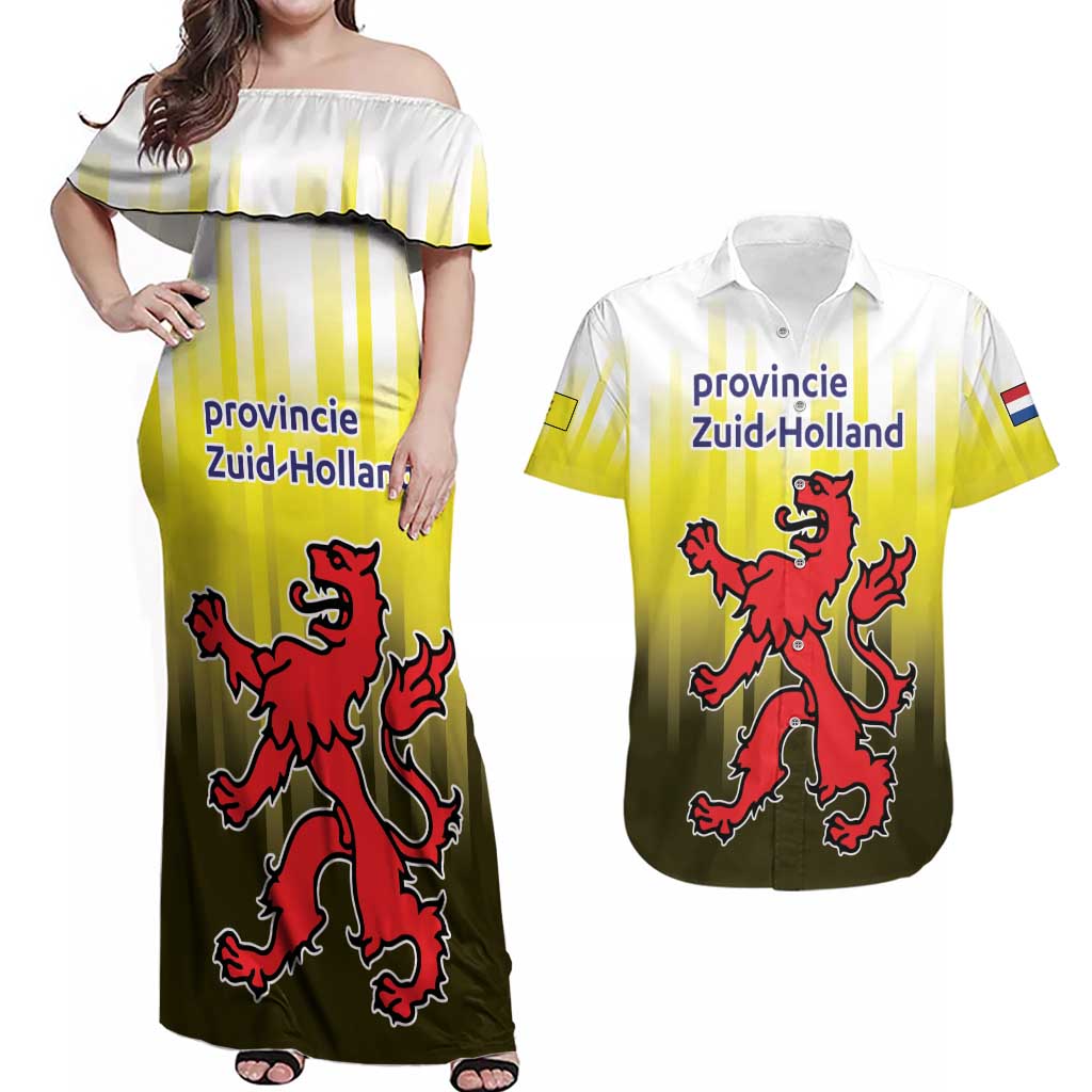 Netherlands Provincie Zuid-Holland Personalized Couples Matching Off Shoulder Maxi Dress and Hawaiian Shirt Flag Style