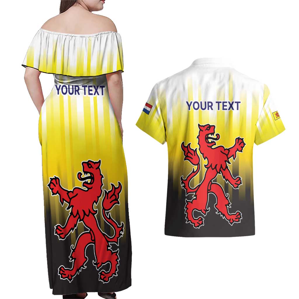 Netherlands Provincie Zuid-Holland Personalized Couples Matching Off Shoulder Maxi Dress and Hawaiian Shirt Flag Style