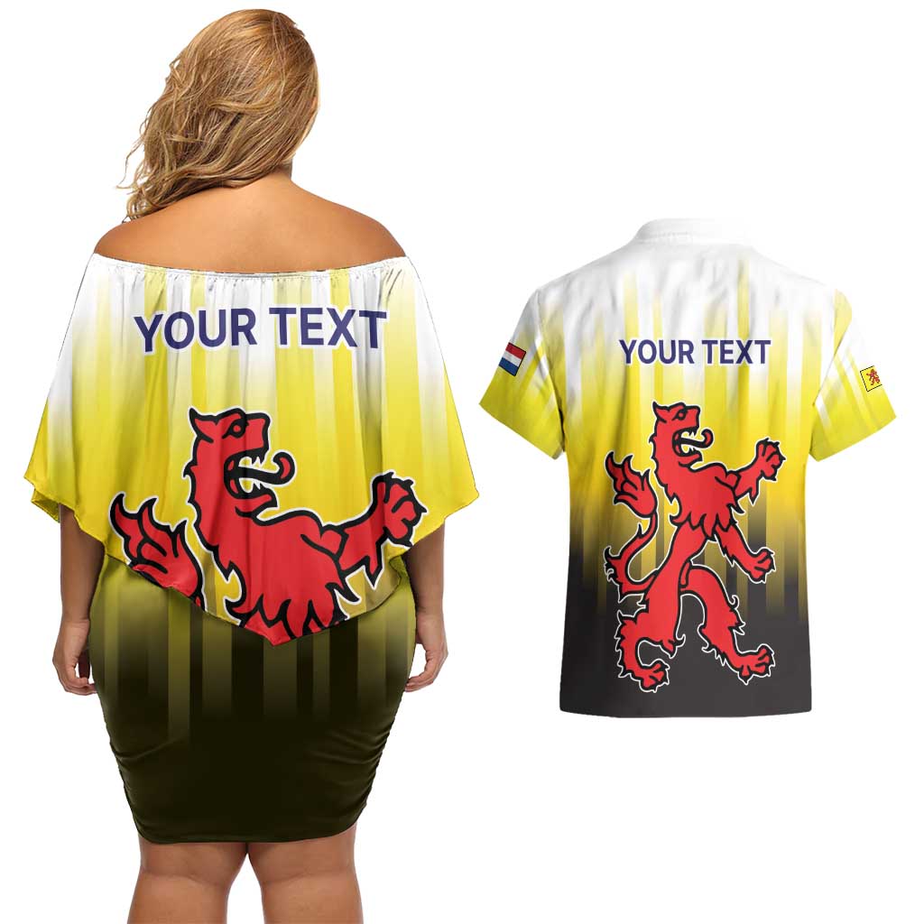 Netherlands Provincie Zuid-Holland Personalized Couples Matching Off Shoulder Short Dress and Hawaiian Shirt Flag Style