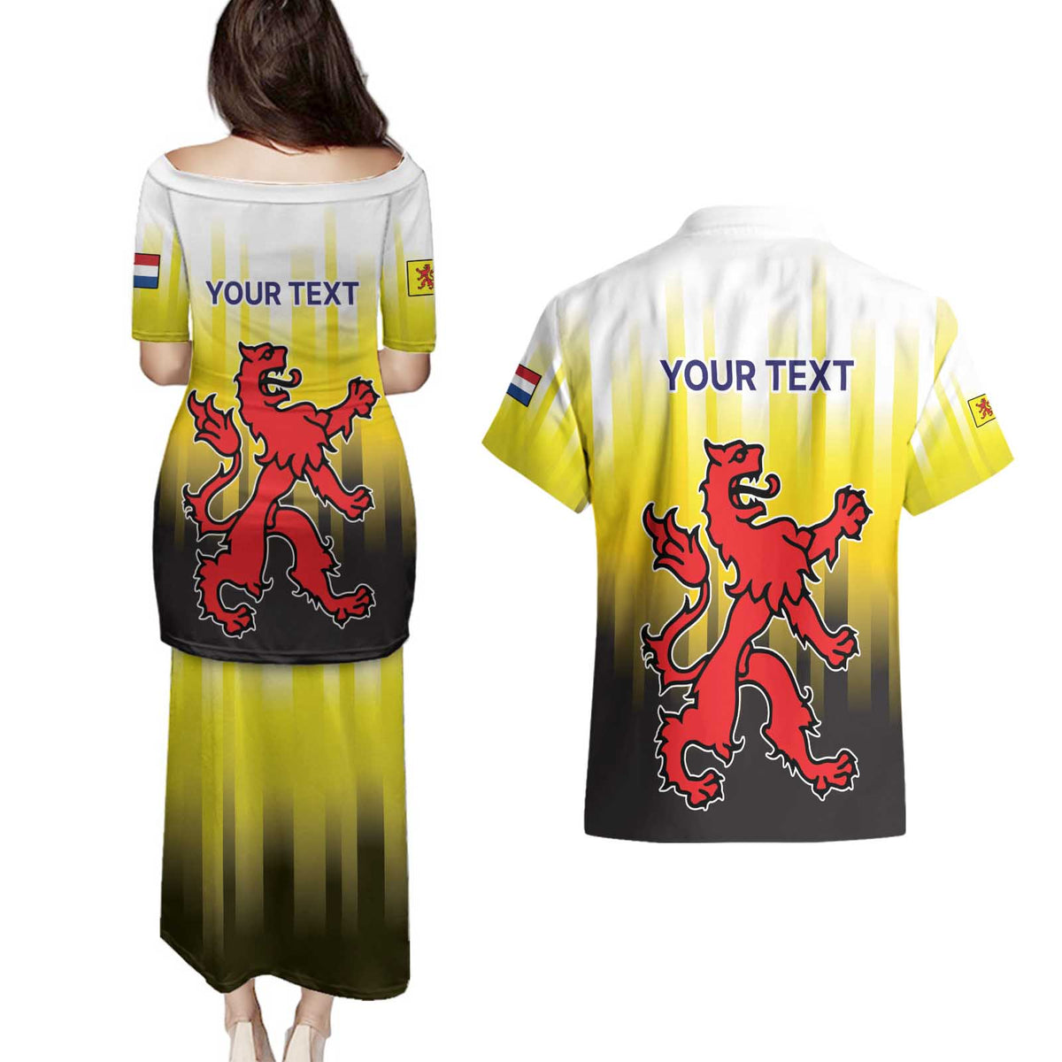 Netherlands Provincie Zuid-Holland Personalized Couples Matching Puletasi and Hawaiian Shirt Flag Style