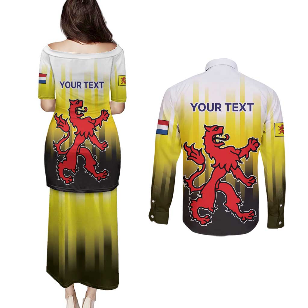 Netherlands Provincie Zuid-Holland Personalized Couples Matching Puletasi and Long Sleeve Button Shirt Flag Style