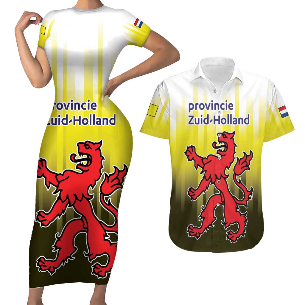Netherlands Provincie Zuid-Holland Personalized Couples Matching Short Sleeve Bodycon Dress and Hawaiian Shirt Flag Style
