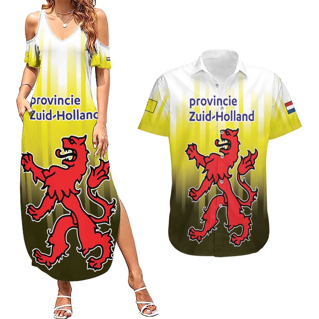 Netherlands Provincie Zuid-Holland Personalized Couples Matching Summer Maxi Dress and Hawaiian Shirt Flag Style