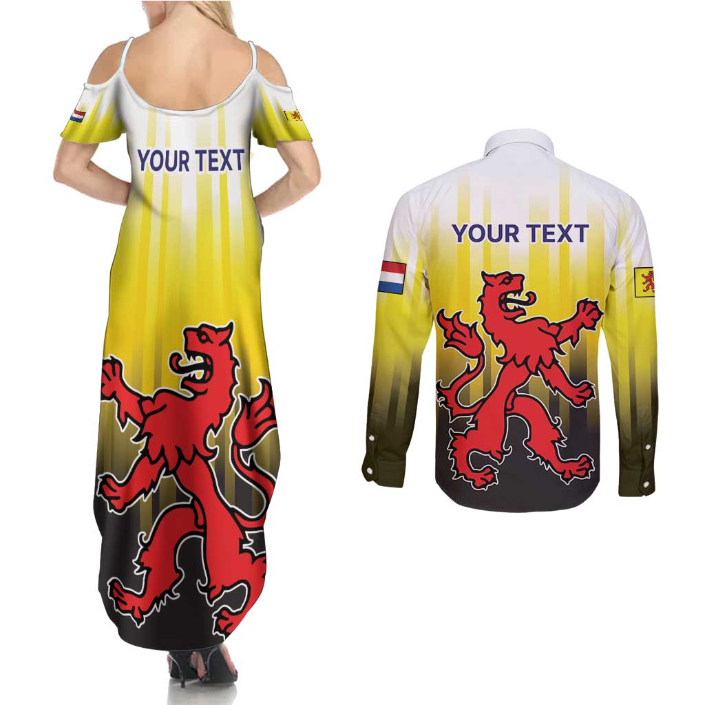 Netherlands Provincie Zuid-Holland Personalized Couples Matching Summer Maxi Dress and Long Sleeve Button Shirt Flag Style