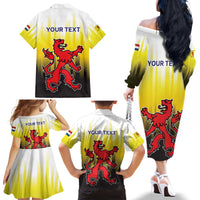 Netherlands Provincie Zuid-Holland Personalized Family Matching Off The Shoulder Long Sleeve Dress and Hawaiian Shirt Flag Style