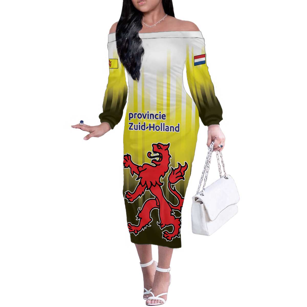Netherlands Provincie Zuid-Holland Personalized Family Matching Off The Shoulder Long Sleeve Dress and Hawaiian Shirt Flag Style