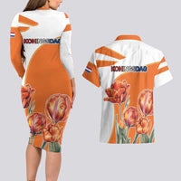 Netherlands Koningsdag Couples Matching Long Sleeve Bodycon Dress and Hawaiian Shirt Happy King's Day