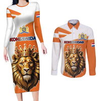 Netherlands Koningsdag Couples Matching Long Sleeve Bodycon Dress and Long Sleeve Button Shirt Happy King's Day