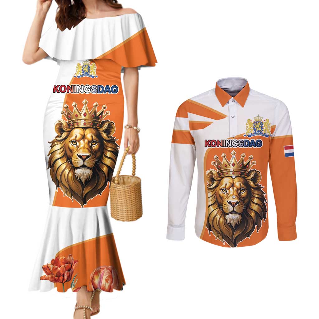 Netherlands Koningsdag Couples Matching Mermaid Dress and Long Sleeve Button Shirt Happy King's Day