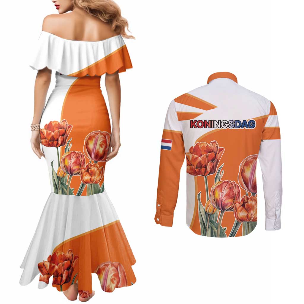 Netherlands Koningsdag Couples Matching Mermaid Dress and Long Sleeve Button Shirt Happy King's Day