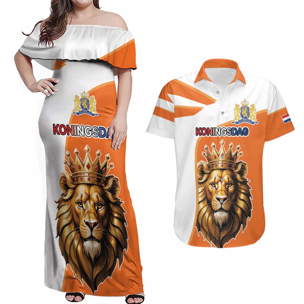 Netherlands Koningsdag Couples Matching Off Shoulder Maxi Dress and Hawaiian Shirt Happy King's Day