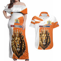 Netherlands Koningsdag Couples Matching Off Shoulder Maxi Dress and Hawaiian Shirt Happy King's Day