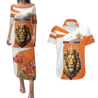 Netherlands Koningsdag Couples Matching Puletasi and Hawaiian Shirt Happy King's Day