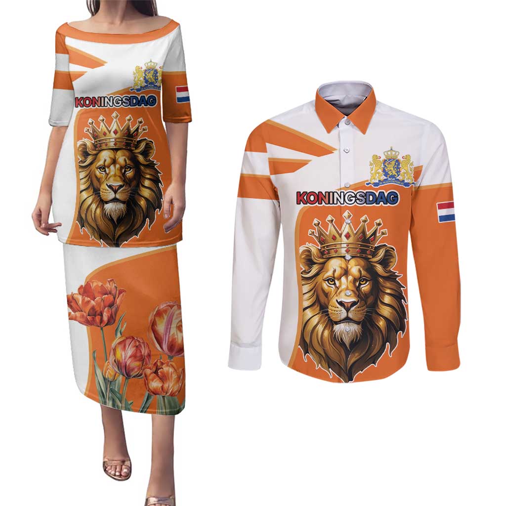 Netherlands Koningsdag Couples Matching Puletasi and Long Sleeve Button Shirt Happy King's Day