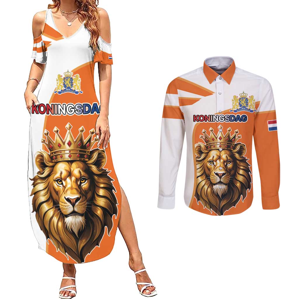 Netherlands Koningsdag Couples Matching Summer Maxi Dress and Long Sleeve Button Shirt Happy King's Day