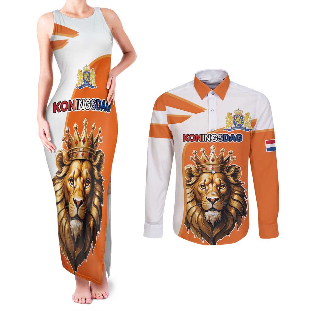 Netherlands Koningsdag Couples Matching Tank Maxi Dress and Long Sleeve Button Shirt Happy King's Day