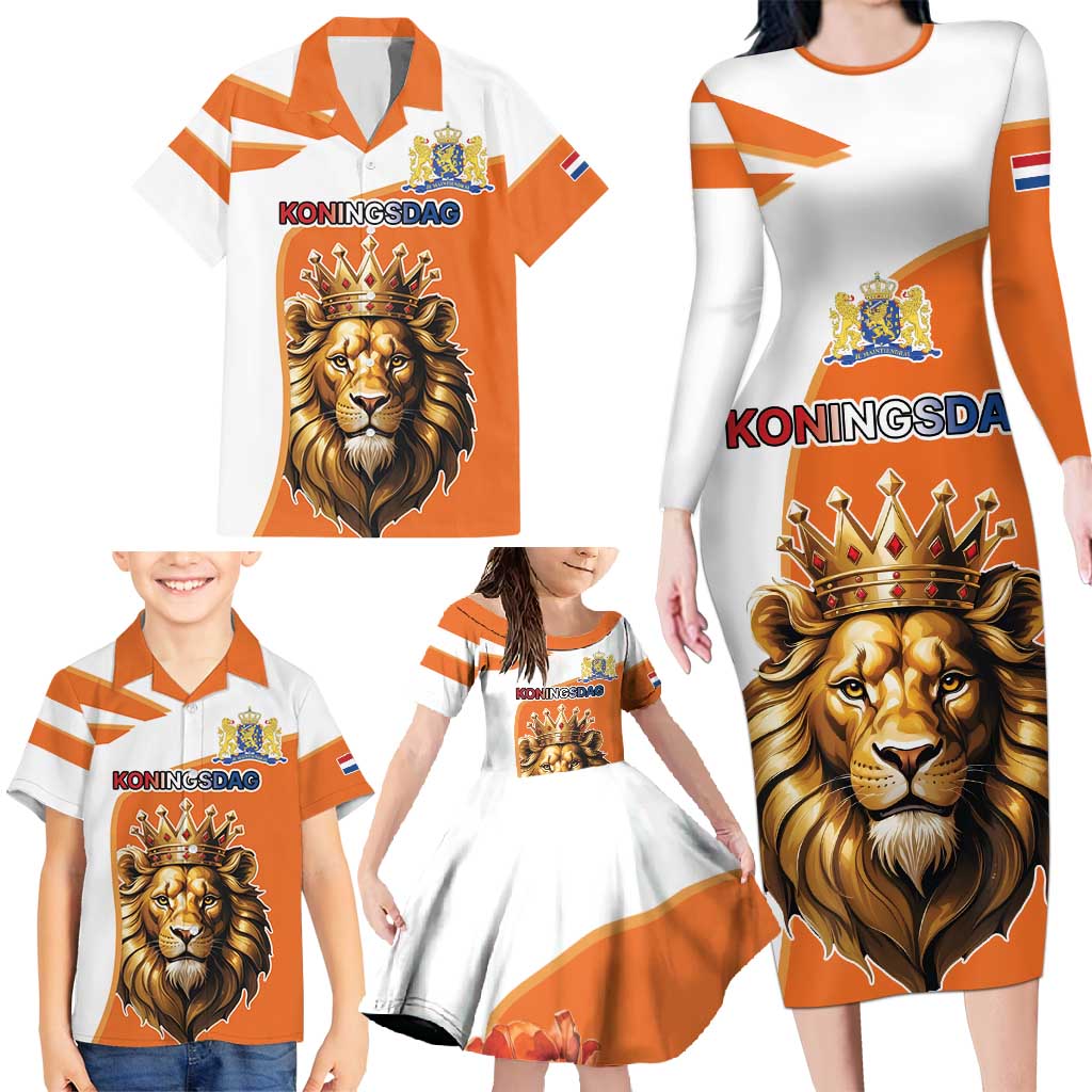 Netherlands Koningsdag Family Matching Long Sleeve Bodycon Dress and Hawaiian Shirt Happy King's Day