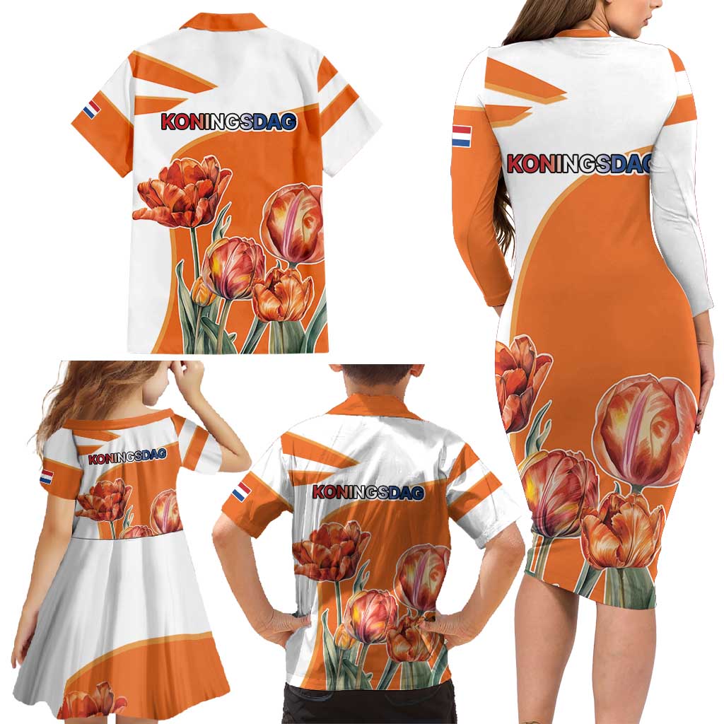 Netherlands Koningsdag Family Matching Long Sleeve Bodycon Dress and Hawaiian Shirt Happy King's Day