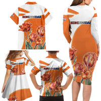 Netherlands Koningsdag Family Matching Long Sleeve Bodycon Dress and Hawaiian Shirt Happy King's Day