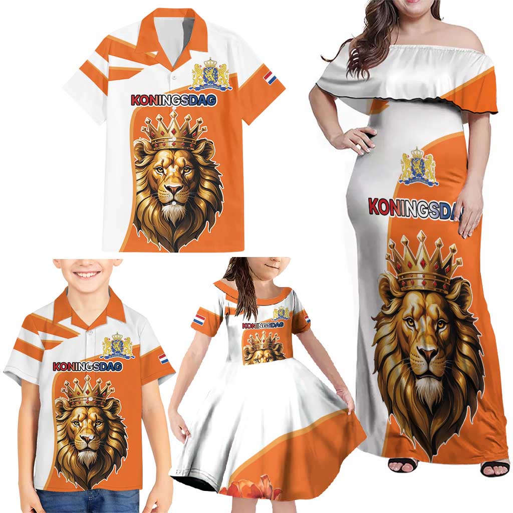 Netherlands Koningsdag Family Matching Off Shoulder Maxi Dress and Hawaiian Shirt Happy King's Day