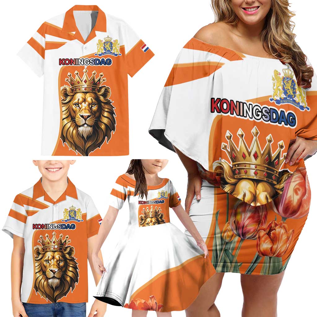 Netherlands Koningsdag Family Matching Off Shoulder Short Dress and Hawaiian Shirt Happy King's Day