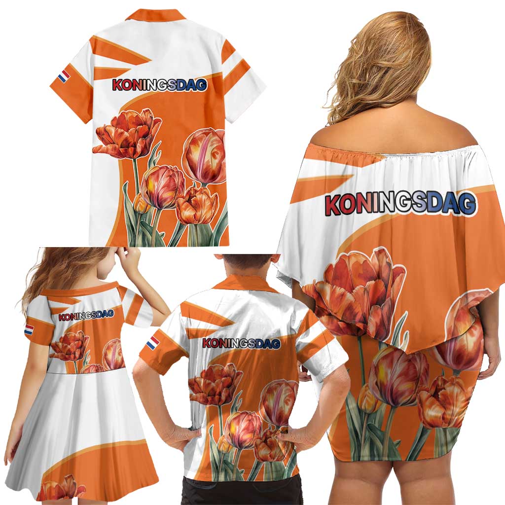 Netherlands Koningsdag Family Matching Off Shoulder Short Dress and Hawaiian Shirt Happy King's Day