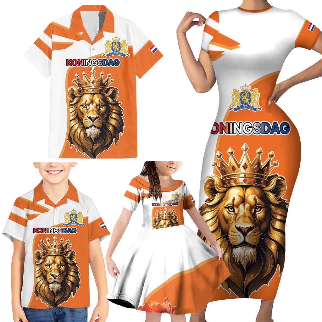 Netherlands Koningsdag Family Matching Short Sleeve Bodycon Dress and Hawaiian Shirt Happy King's Day