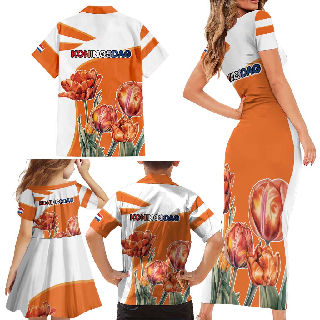 Netherlands Koningsdag Family Matching Short Sleeve Bodycon Dress and Hawaiian Shirt Happy King's Day