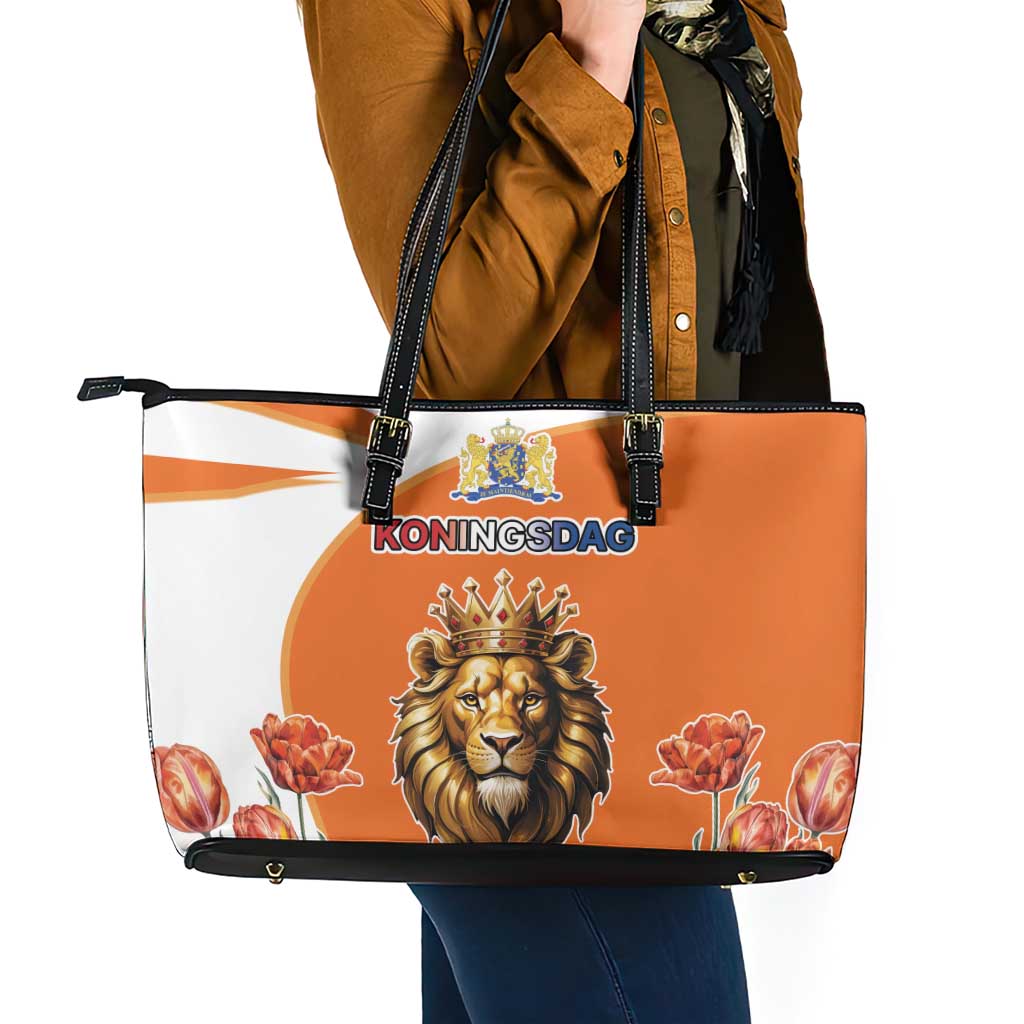 Netherlands Koningsdag Leather Tote Bag Happy King's Day