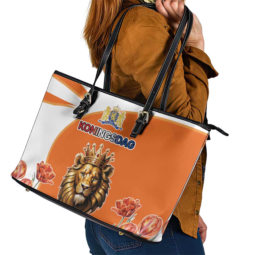 Netherlands Koningsdag Leather Tote Bag Happy King's Day