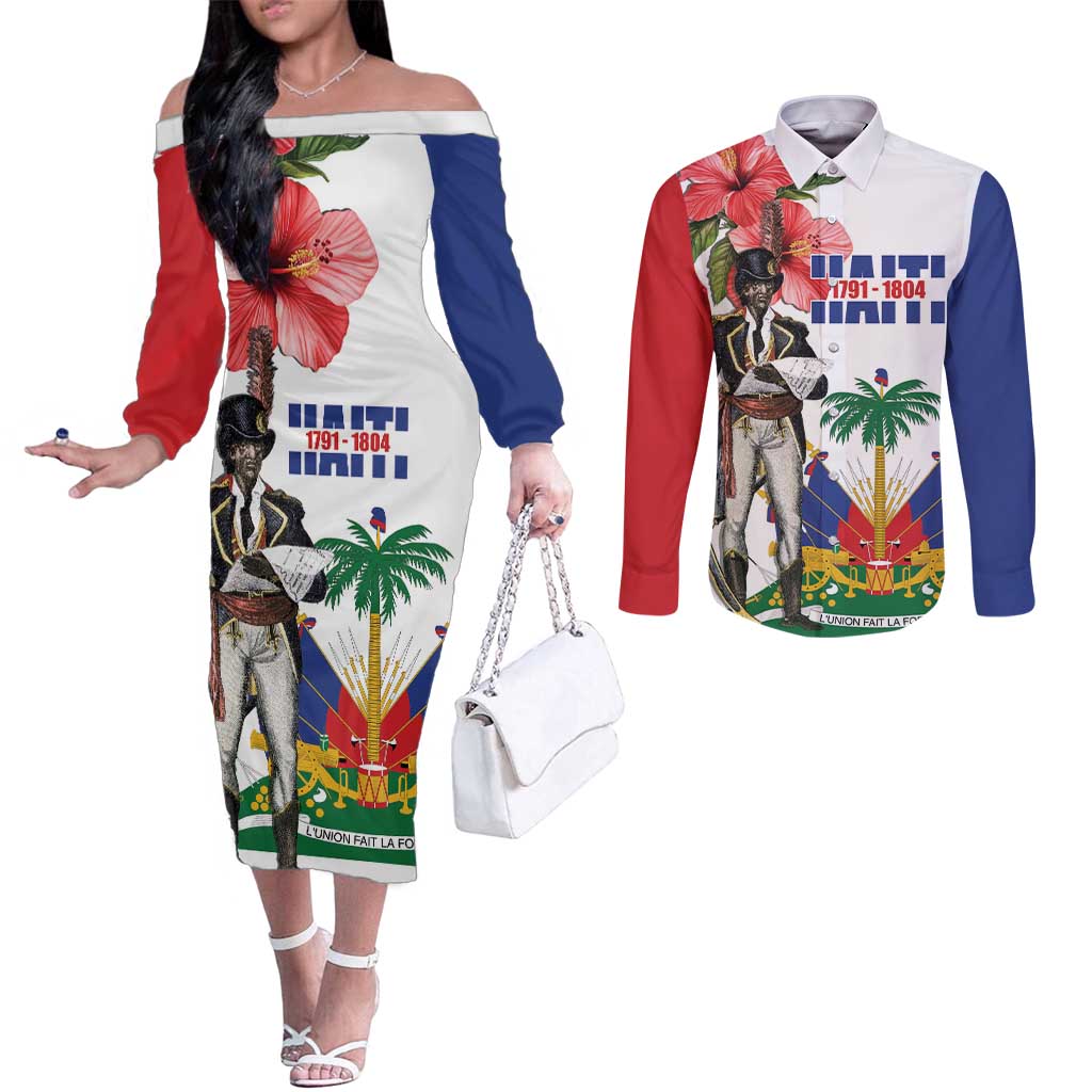 Haitian Revolution 1791-1804 Couples Matching Off The Shoulder Long Sleeve Dress and Long Sleeve Button Shirt Lage d Lendependans