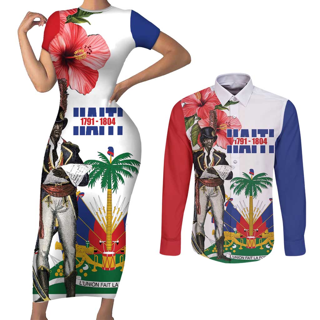 Haitian Revolution 1791-1804 Couples Matching Short Sleeve Bodycon Dress and Long Sleeve Button Shirt Lage d Lendependans