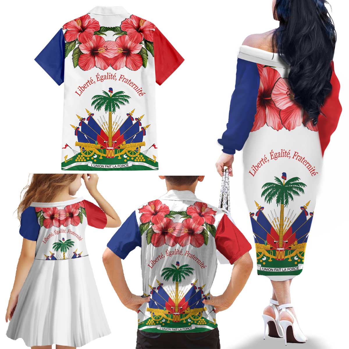 Haitian Revolution 1791-1804 Family Matching Off The Shoulder Long Sleeve Dress and Hawaiian Shirt Lage d Lendependans