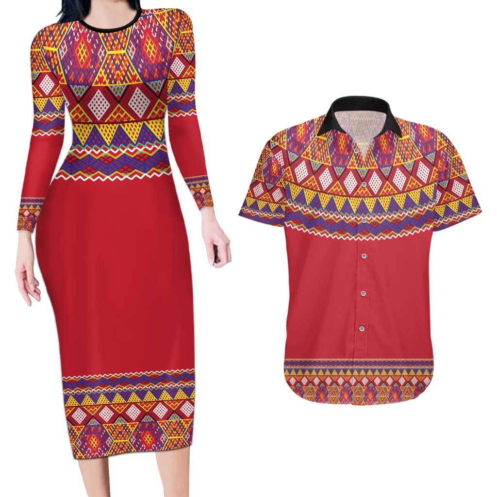 Greenland National Costumes Couples Matching Long Sleeve Bodycon Dress and Hawaiian Shirt Inuit Kalaallisuut style