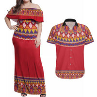 Greenland National Costumes Couples Matching Off Shoulder Maxi Dress and Hawaiian Shirt Inuit Kalaallisuut style