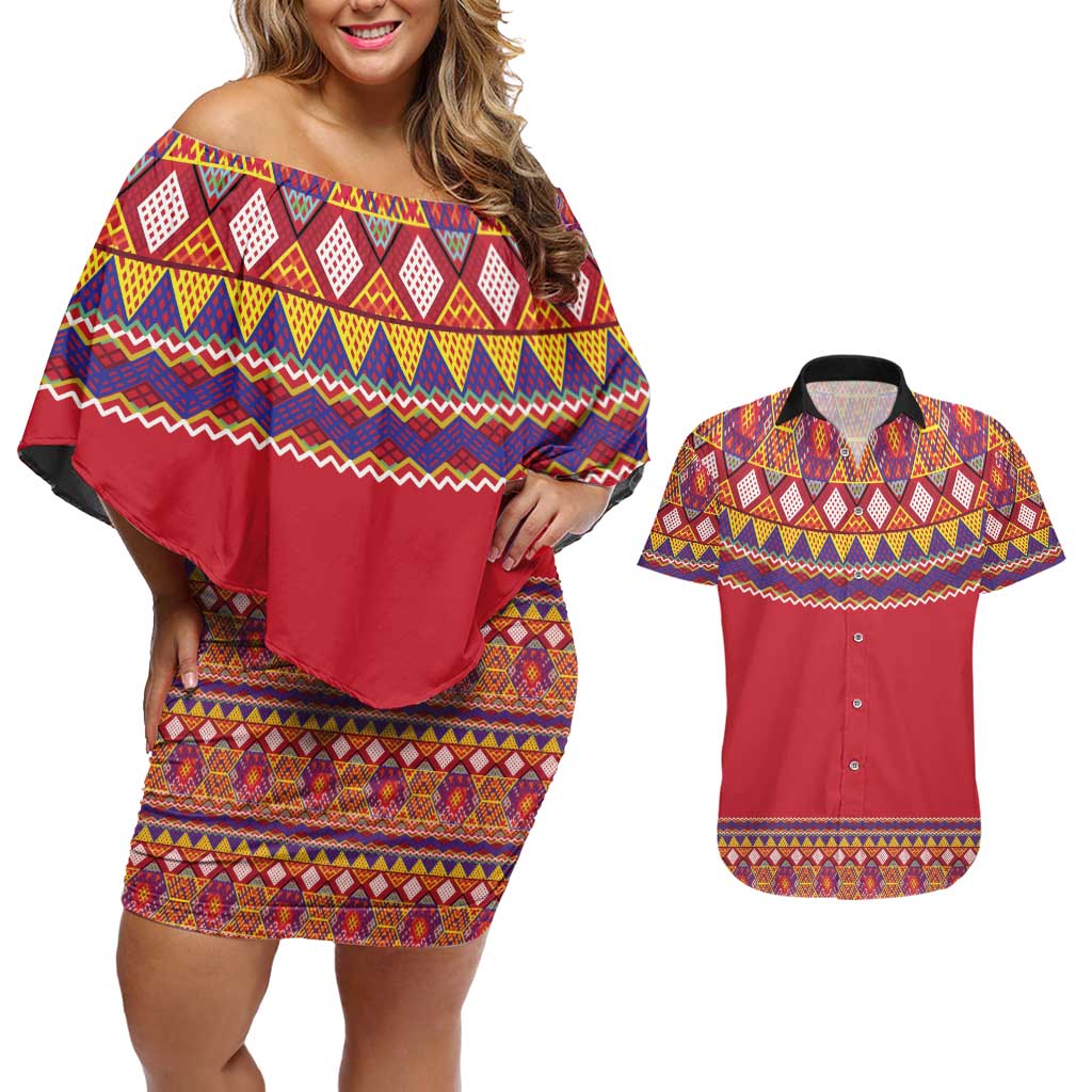 Greenland National Costumes Couples Matching Off Shoulder Short Dress and Hawaiian Shirt Inuit Kalaallisuut style