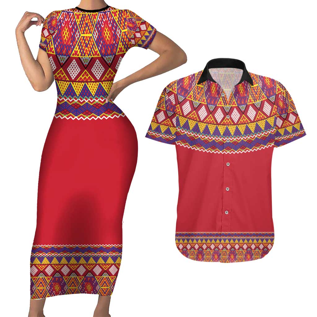 Greenland National Costumes Couples Matching Short Sleeve Bodycon Dress and Hawaiian Shirt Inuit Kalaallisuut style