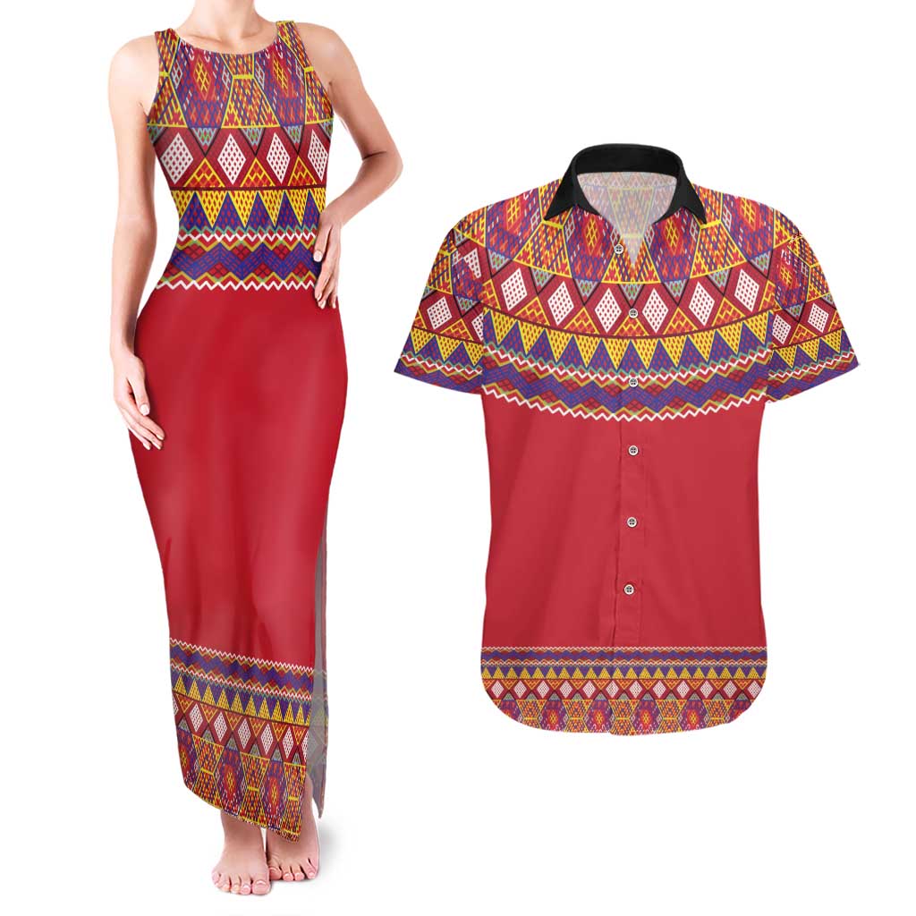Greenland National Costumes Couples Matching Tank Maxi Dress and Hawaiian Shirt Inuit Kalaallisuut style