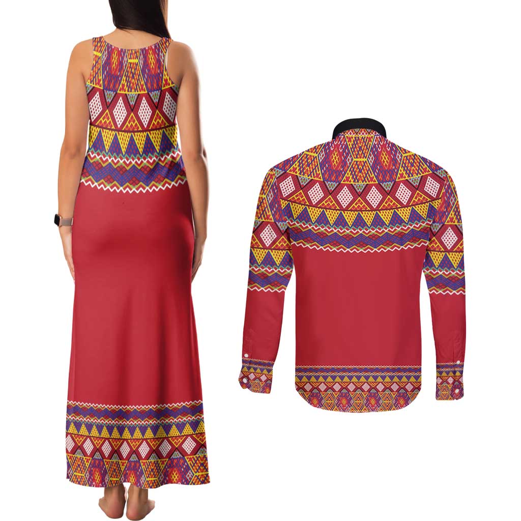 Greenland National Costumes Couples Matching Tank Maxi Dress and Long Sleeve Button Shirt Inuit Kalaallisuut style