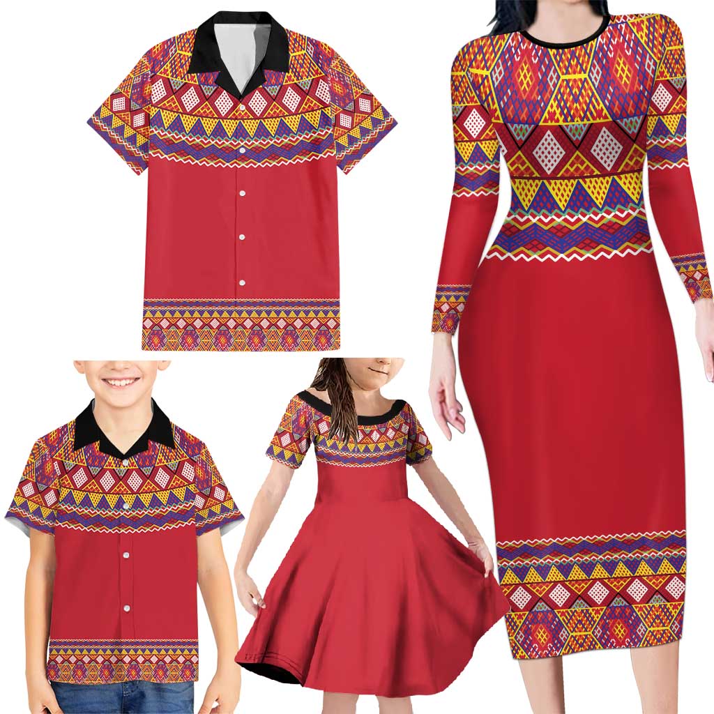 Greenland National Costumes Family Matching Long Sleeve Bodycon Dress and Hawaiian Shirt Inuit Kalaallisuut style