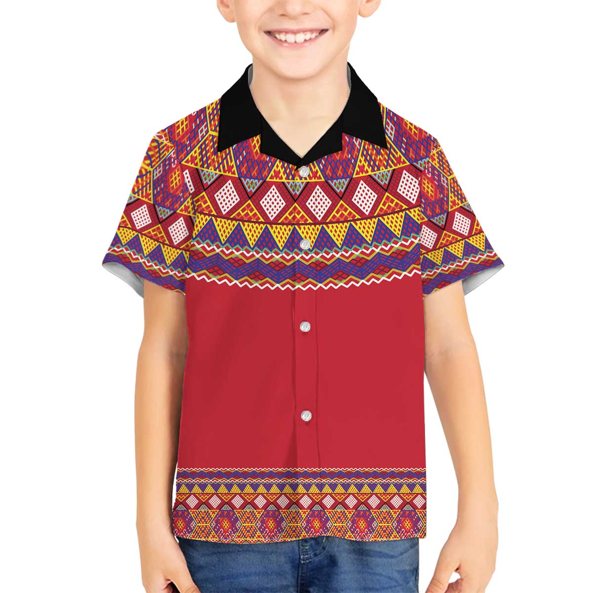 Greenland National Costumes Family Matching Off The Shoulder Long Sleeve Dress and Hawaiian Shirt Inuit Kalaallisuut style