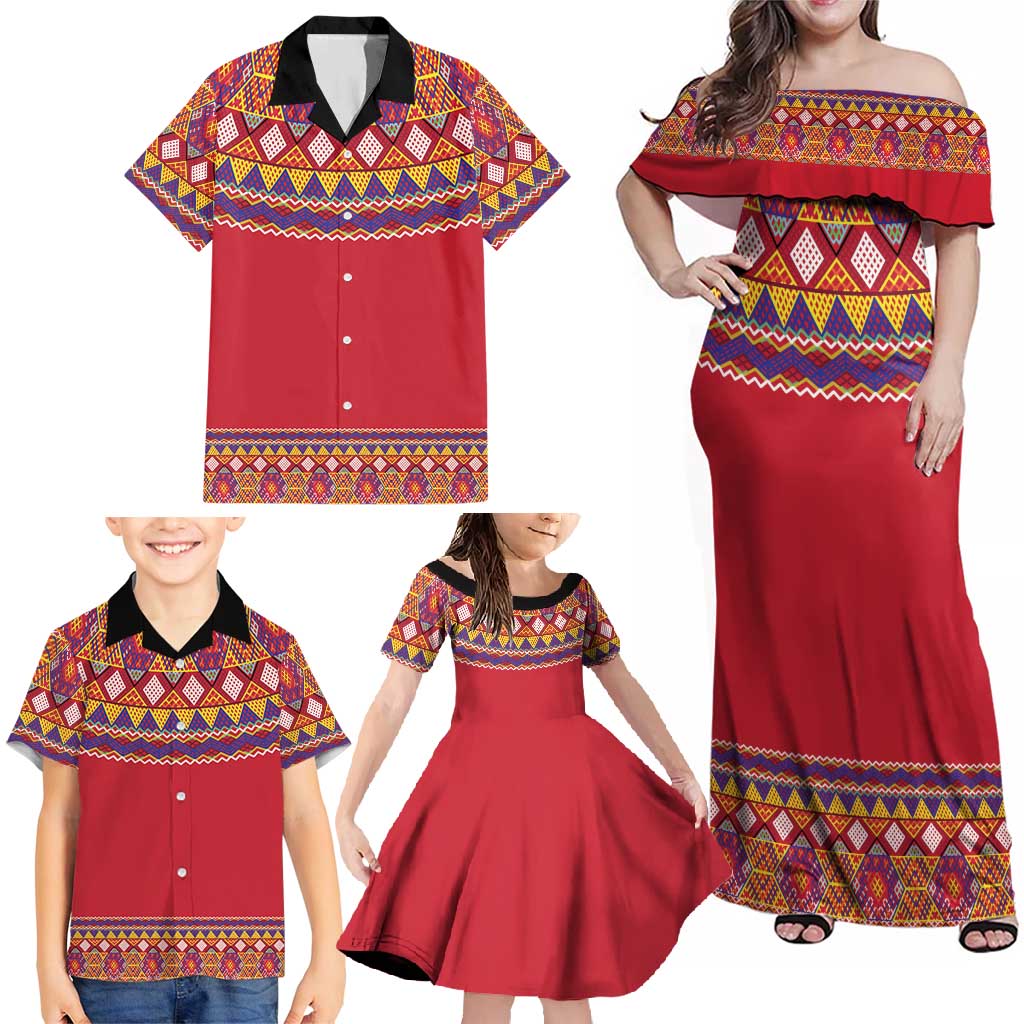Greenland National Costumes Family Matching Off Shoulder Maxi Dress and Hawaiian Shirt Inuit Kalaallisuut style