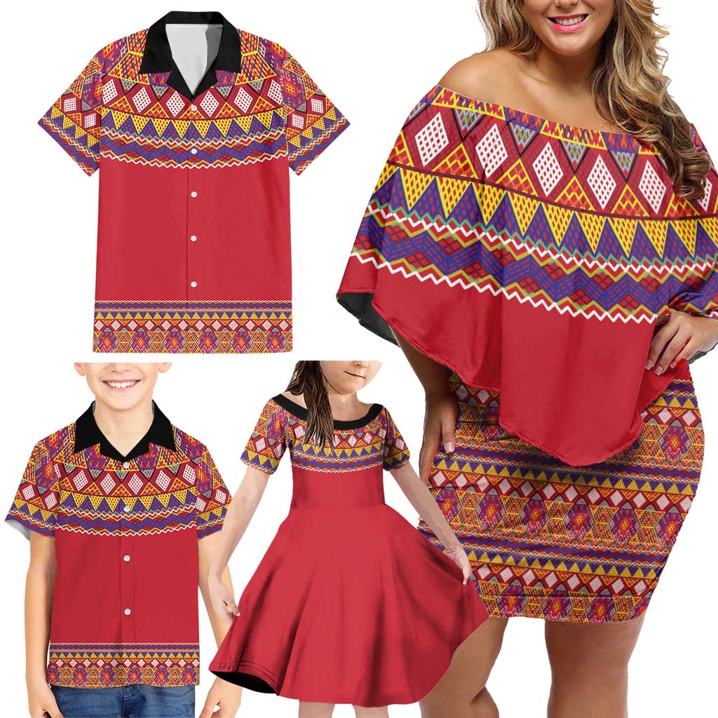 Greenland National Costumes Family Matching Off Shoulder Short Dress and Hawaiian Shirt Inuit Kalaallisuut style