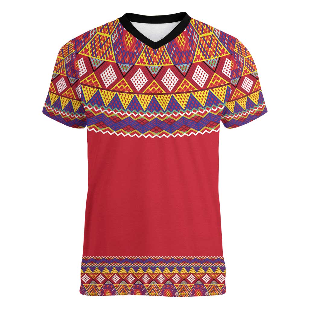 Greenland National Costumes Women V-Neck T-Shirt Inuit Kalaallisuut style