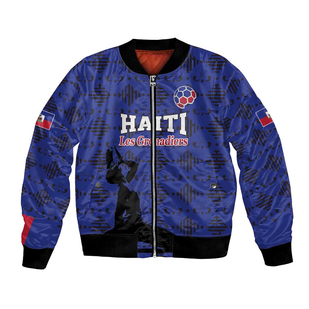 Custom Haiti Football Bomber Jacket Come on Les Grenadiers Blue Style
